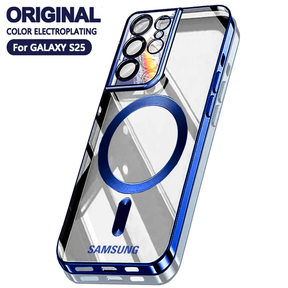 Magnetic plated transparent phone case for Samsung