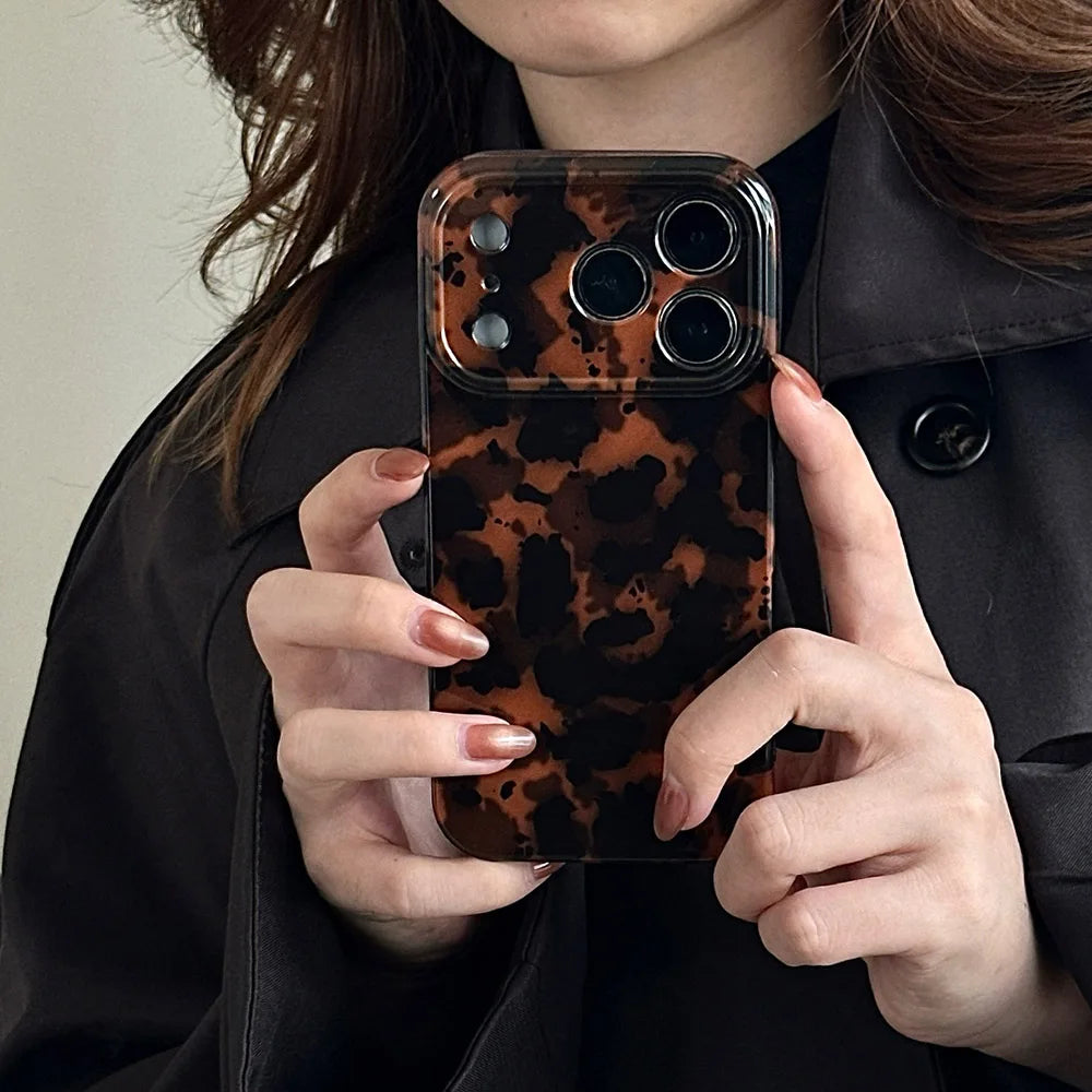 Amber Retro Leopard Print Phone Case For iPhone