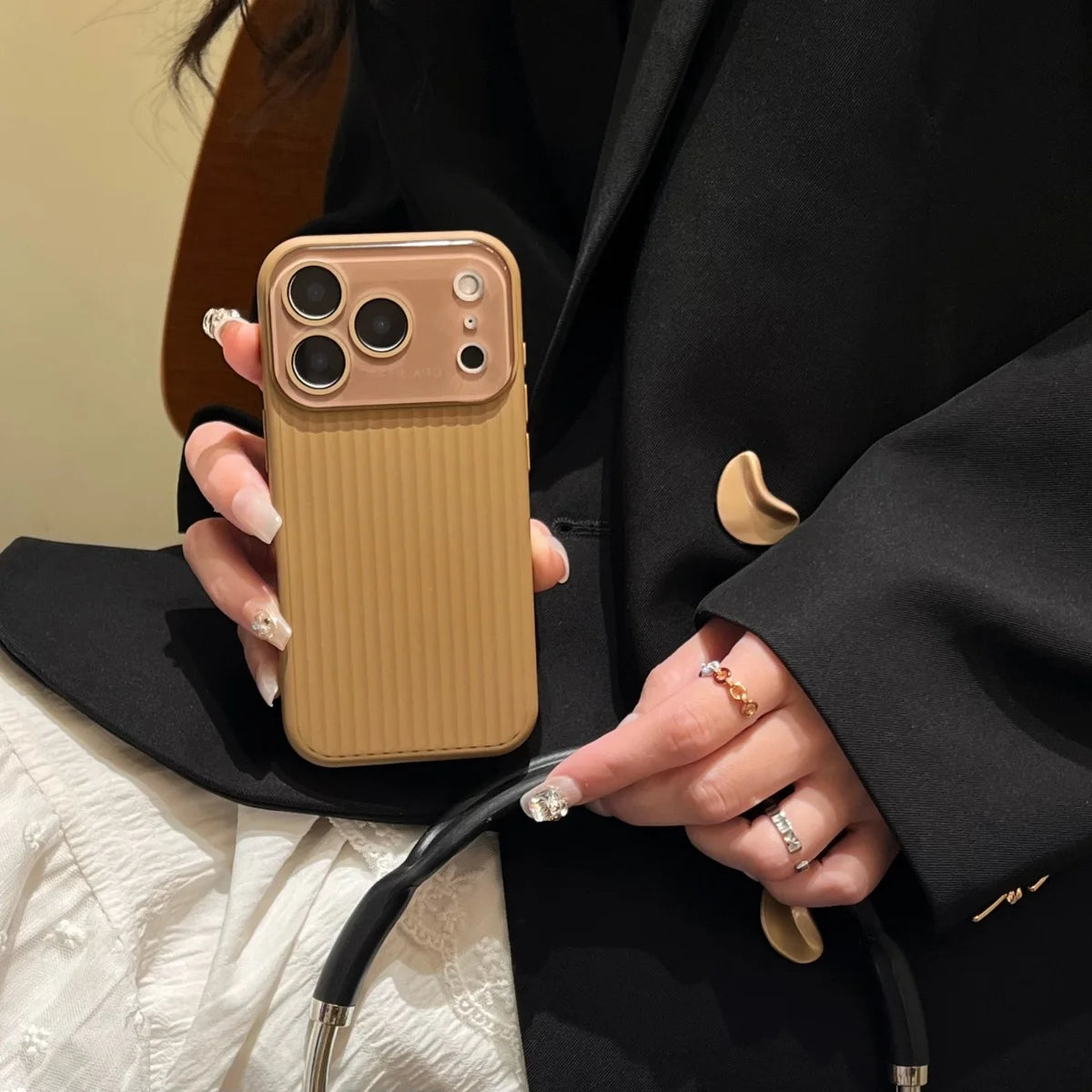 Luxury Stripes Corrugated Large Window Phone Case For iPhone