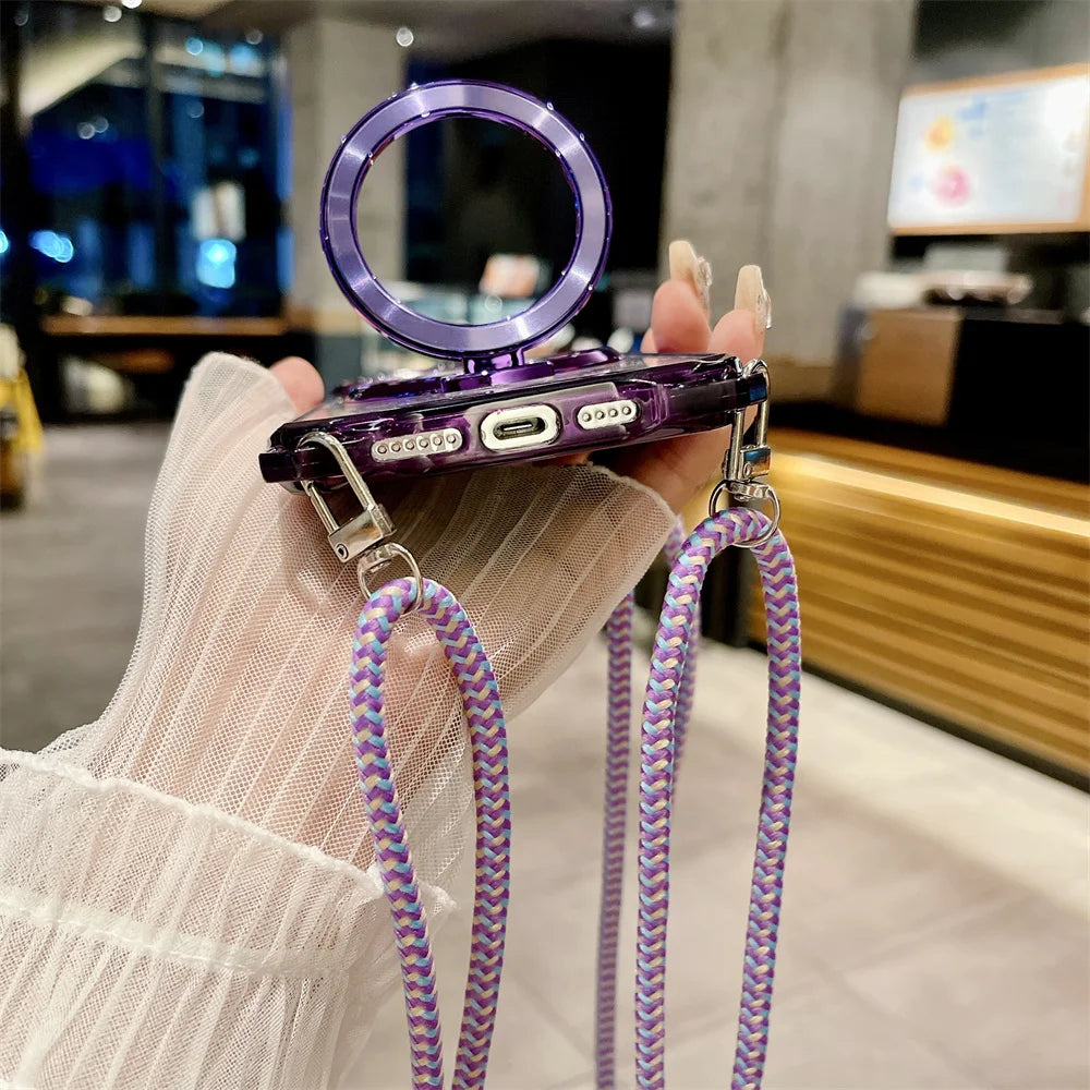Electroplating bracket magnetic charging lanyard phone case suitable for Samsung