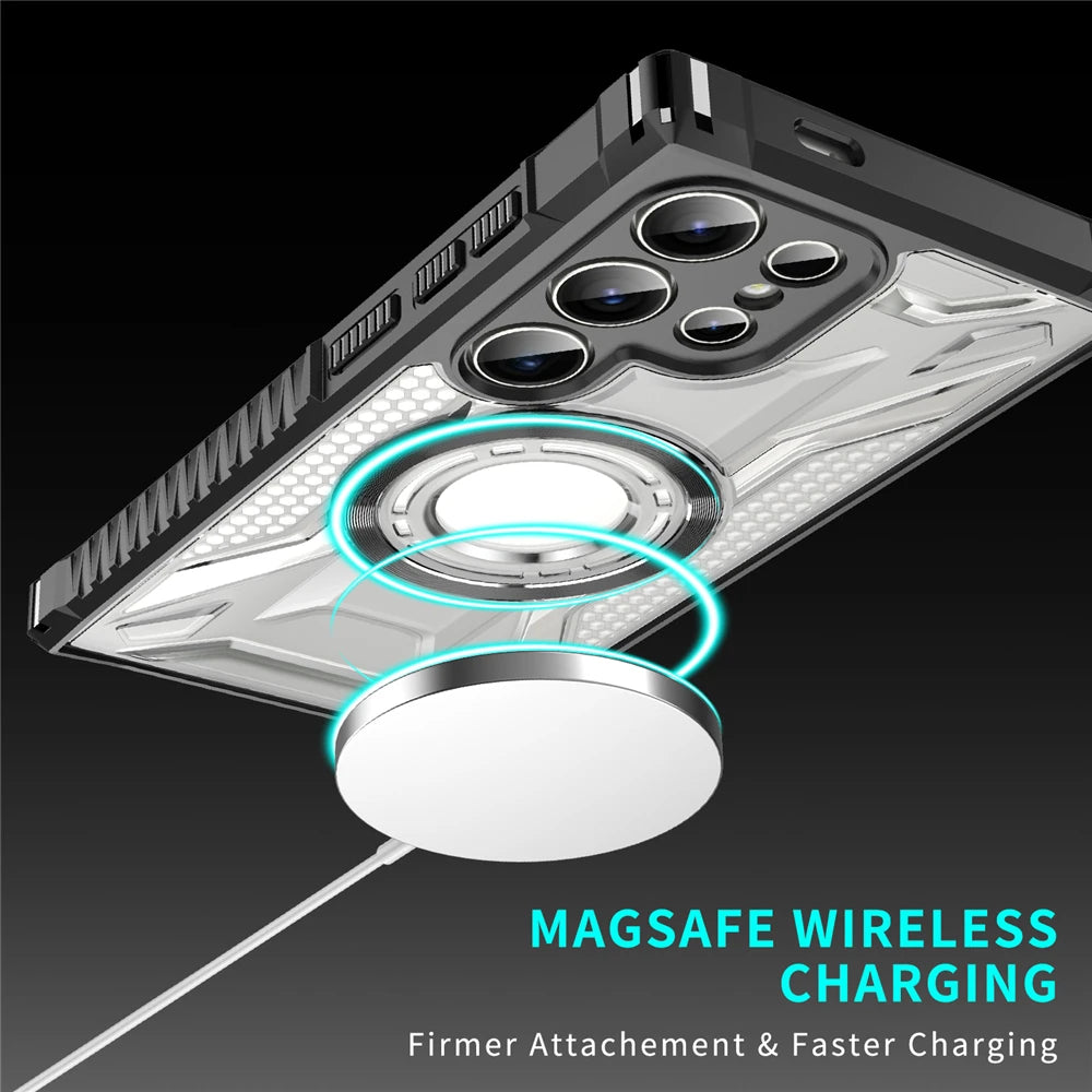 Transparent wireless charging armor phone case for Samsung