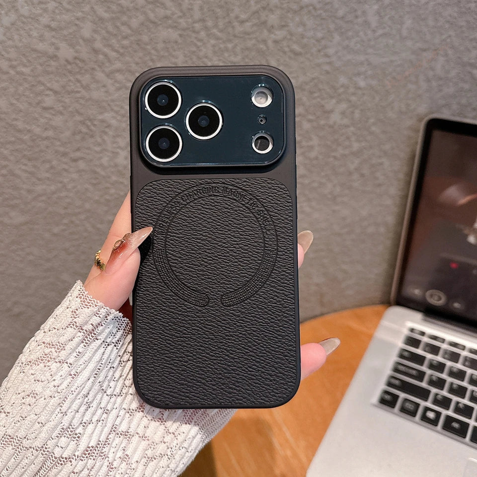 Lychee pattern leather magnetic phone case for iPhone