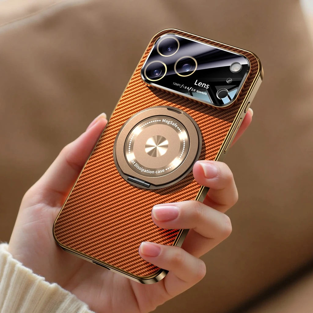 Soft Carbon Fiber Case For iPhone With Magsafe Magnetic Stand Holder
