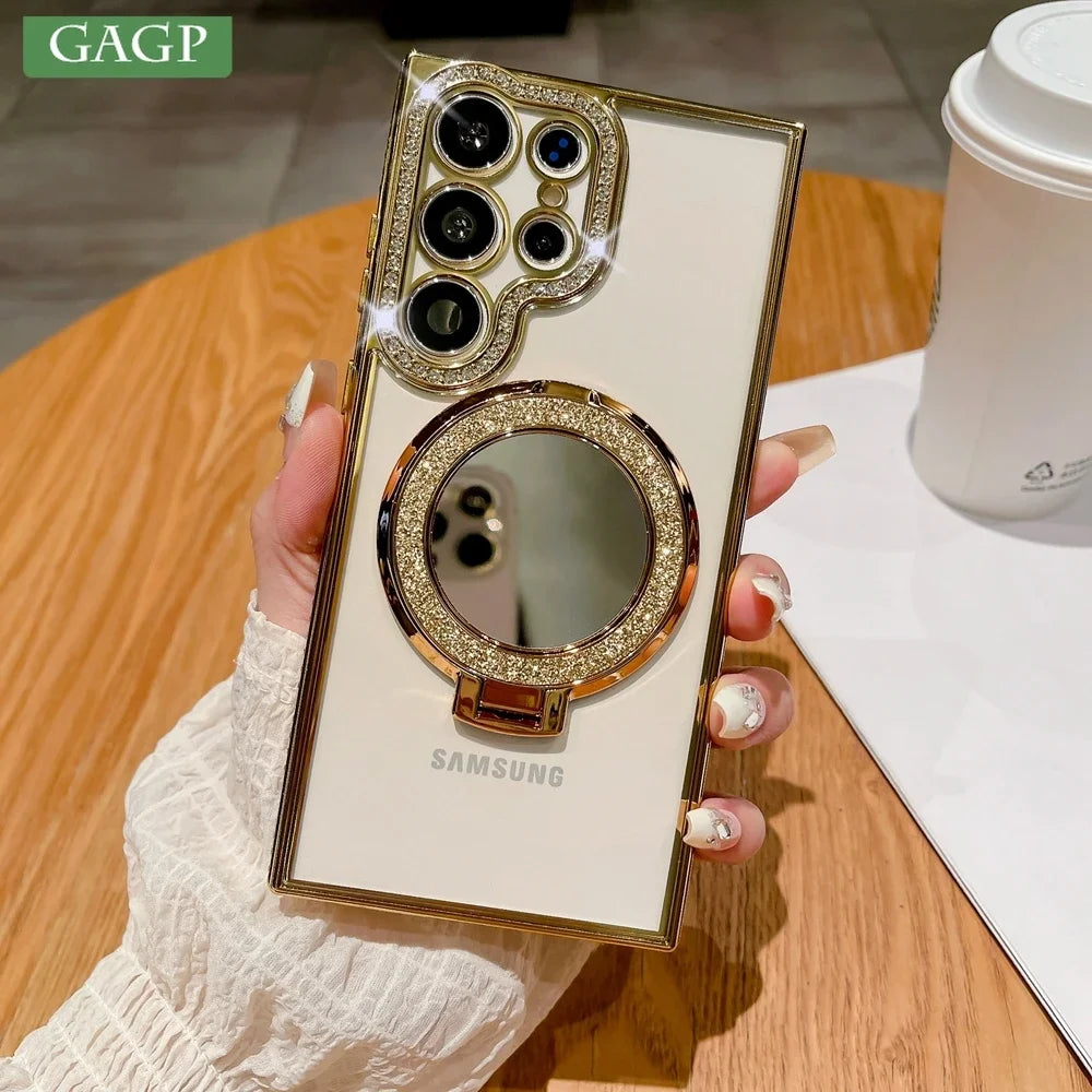Luxury Diamond Plated Mirror Magnetic Bracket Suitable for Samsung