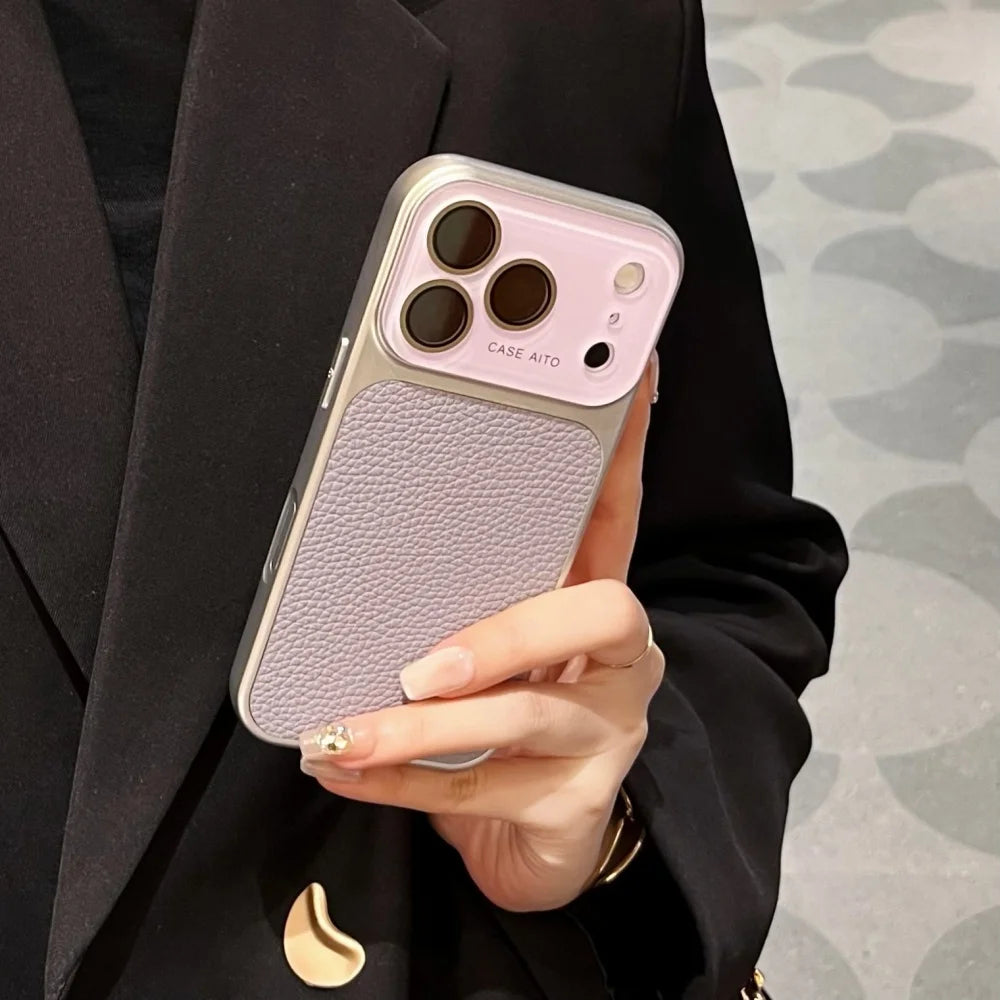Creative Large Window Color Blocking PU Leather Case for iPhone
