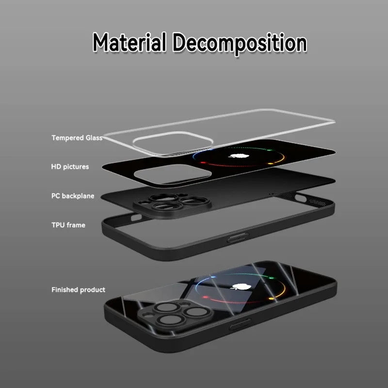 Colorful Halo For Apple Pattern Tempered Glass Phone Case For iPhone