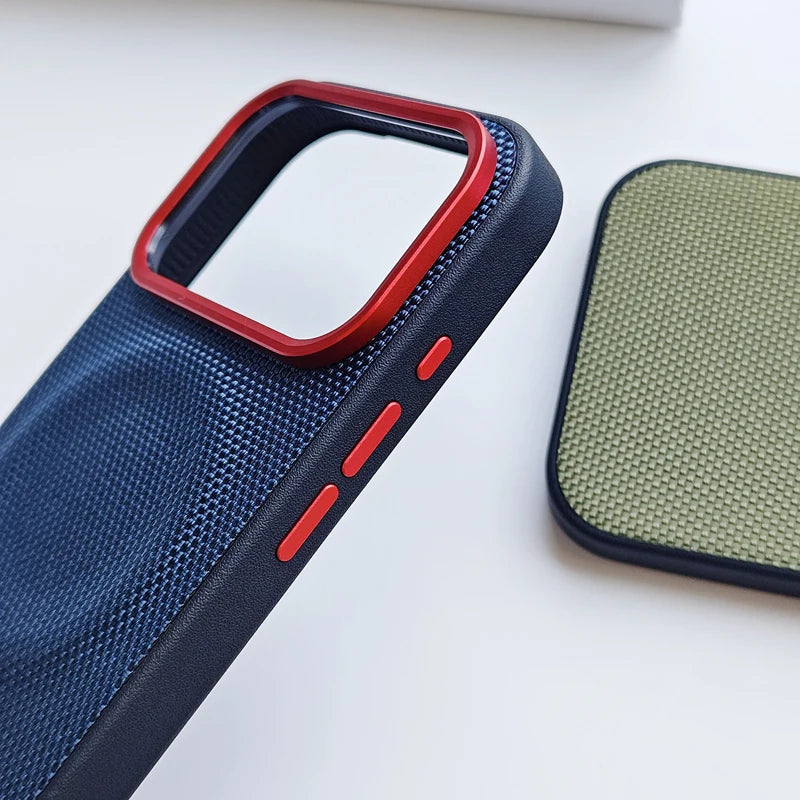Luxury Magnetic Soft TPU+Nylon Woven Leather Back Anti-Fingerprint Cover for iPhone