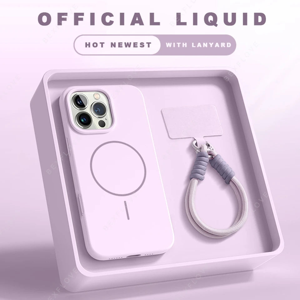 Silicone solid color lanyard phone case for iPhone