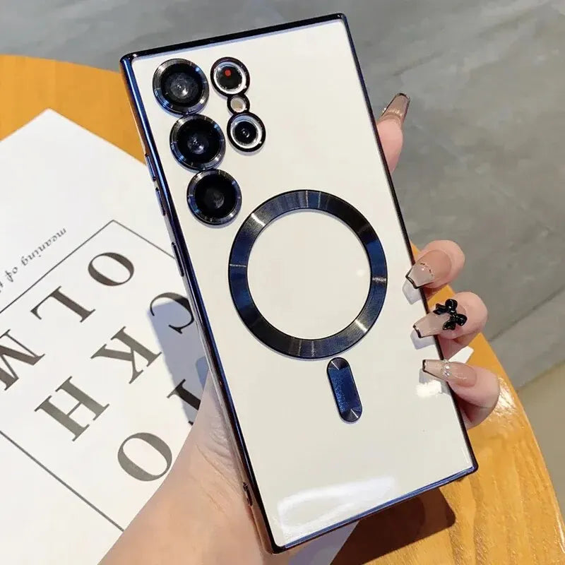 Plated border wireless charging phone case for Samsung