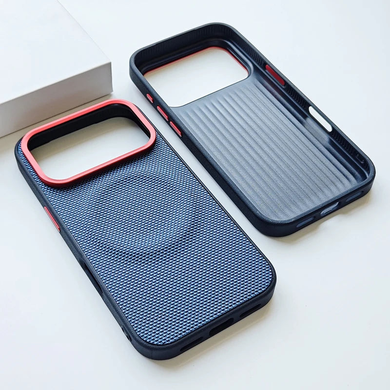 Luxury Magnetic Soft TPU+Nylon Woven Leather Back Anti-Fingerprint Cover for iPhone