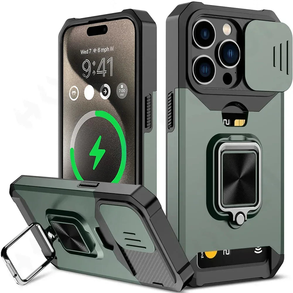 Camera Card Holder Slot Duty Wallet Protective Case For iPhone
