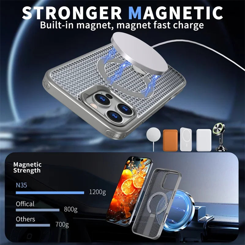 Heat Dissipation Magnetic Wireless Charge Bracket Case For IPhone