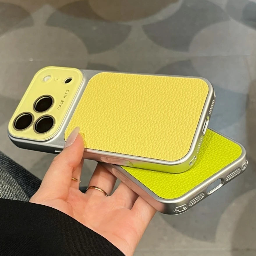 Creative Large Window Color Blocking PU Leather Case for iPhone