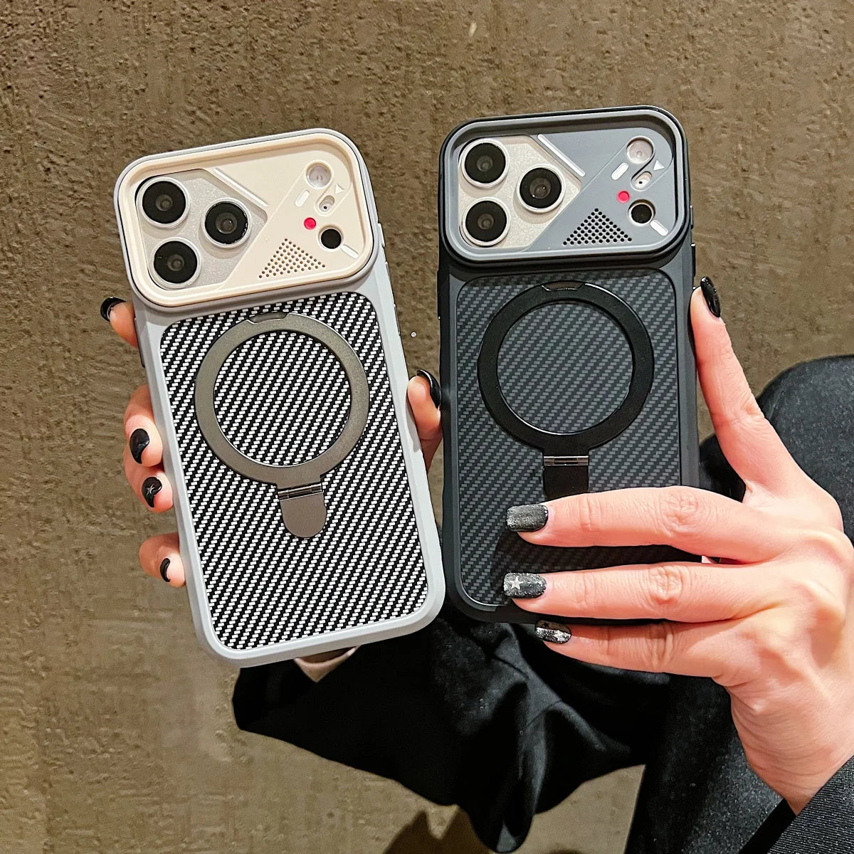 Plating Carbon Fiber Pattern Bracket For Magsafe Magnetic Case For iPhone