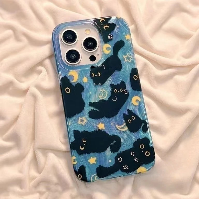 Cute Star Moon Cat Phone Case for iPhone