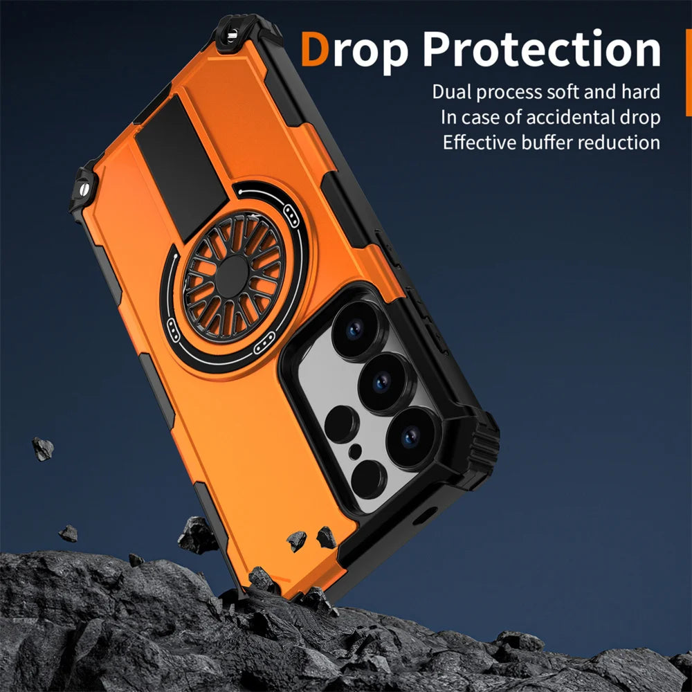 Invisible Fold Stand Magnetic Armor Phone Case For Samsung