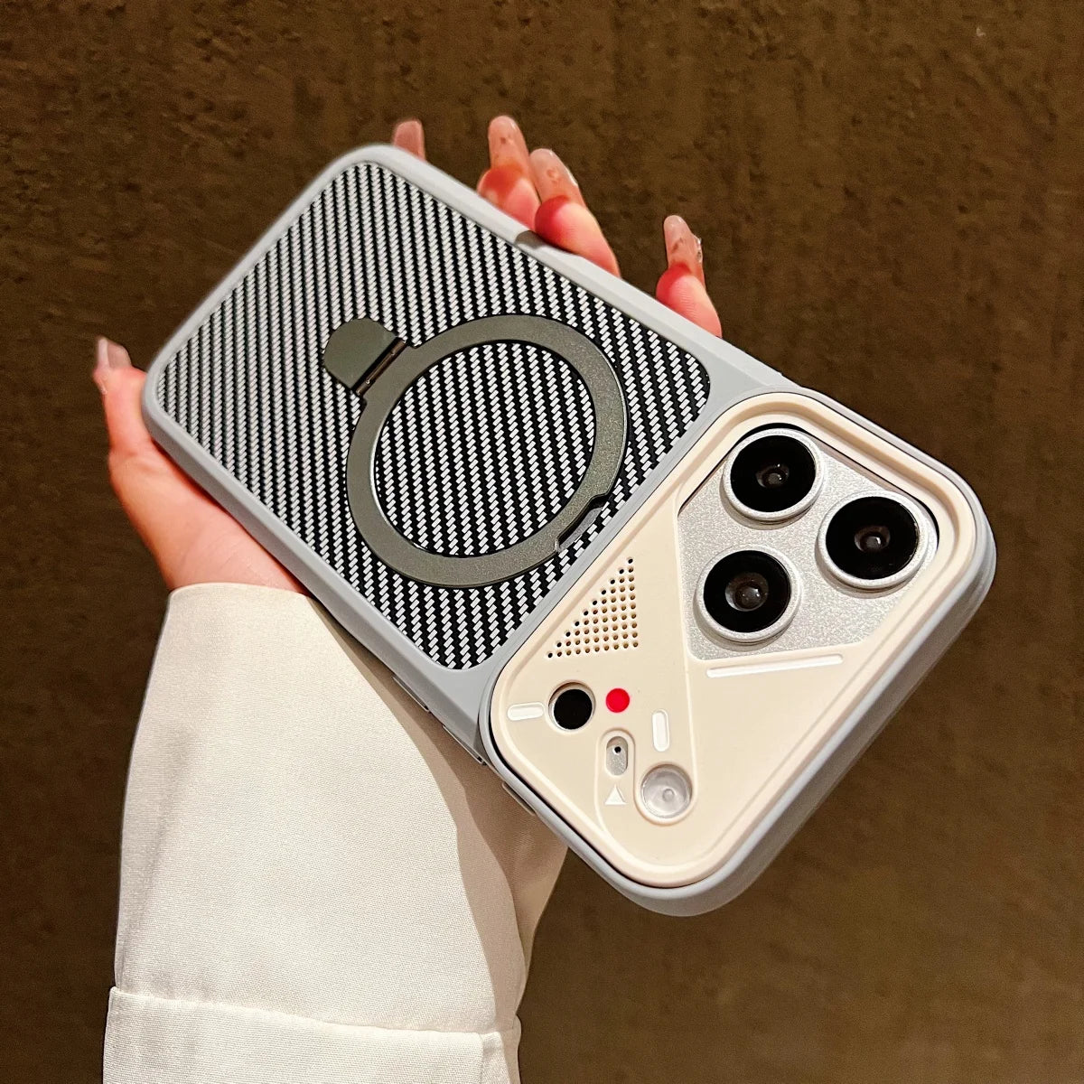 Plating Carbon Fiber Pattern Bracket For Magsafe Magnetic Case For iPhone