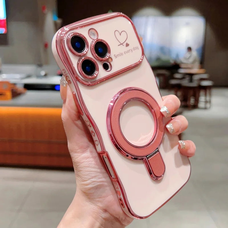 Wave Plating Side Love Heart Phone Case For iPhone