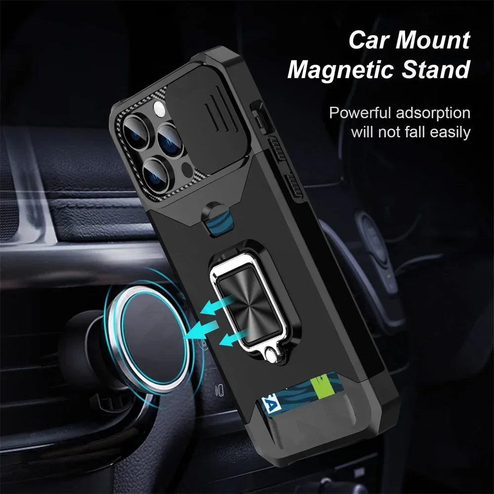 Camera Card Holder Slot Duty Wallet Protective Case For iPhone