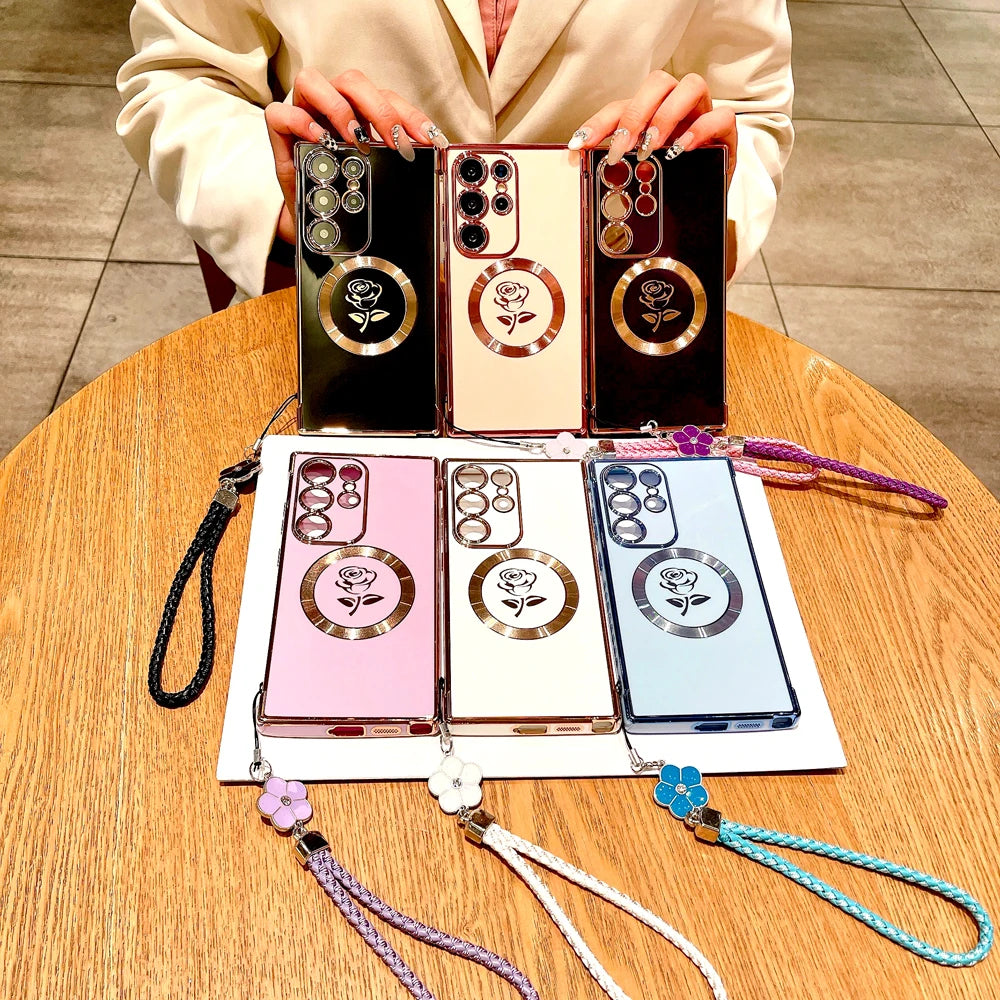 Plating Soft TPU Rose Case For Samsung For Lanyard Bracelet