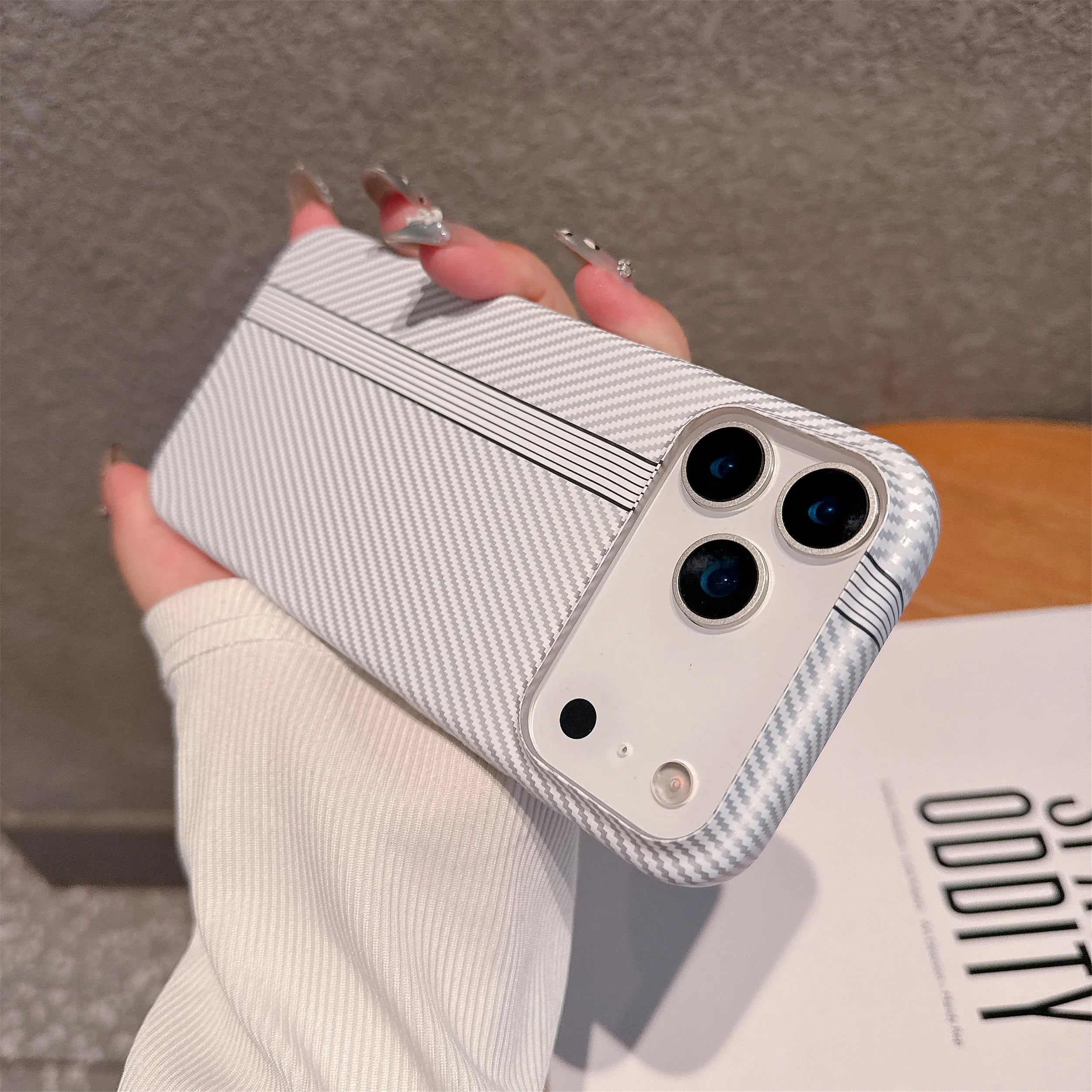 Kevlar Carbon Fiber Stripe Texture Hard PC case for iPhone