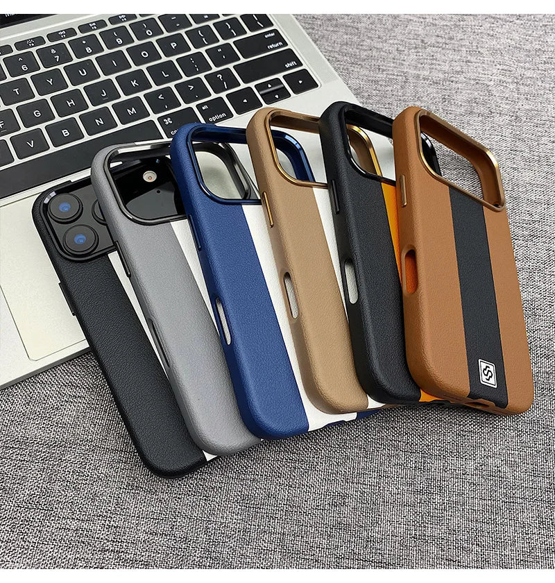 Magnetic Splicing Lychee Pattern Leather Case for iPhone Built-in Flannel Anti-skid Phone Cover