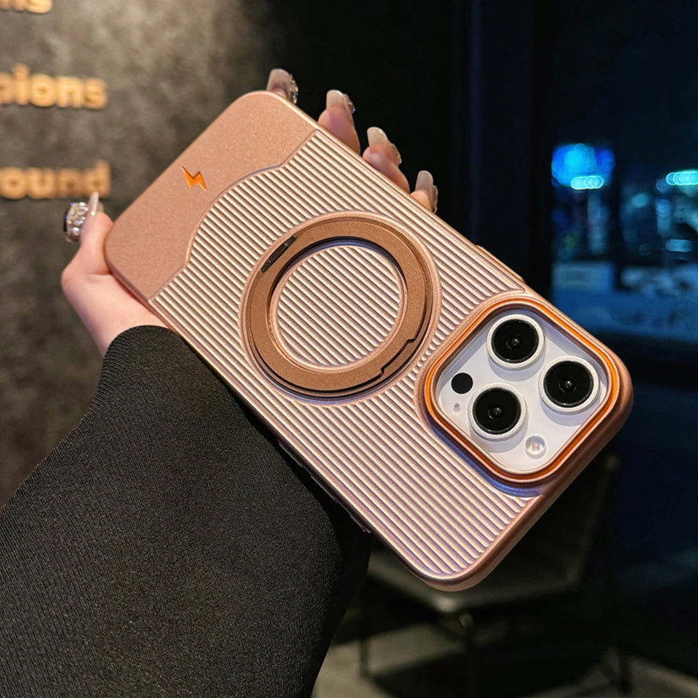 Metallic Color Stripe Magnetic Stand Phone Case For iPhone