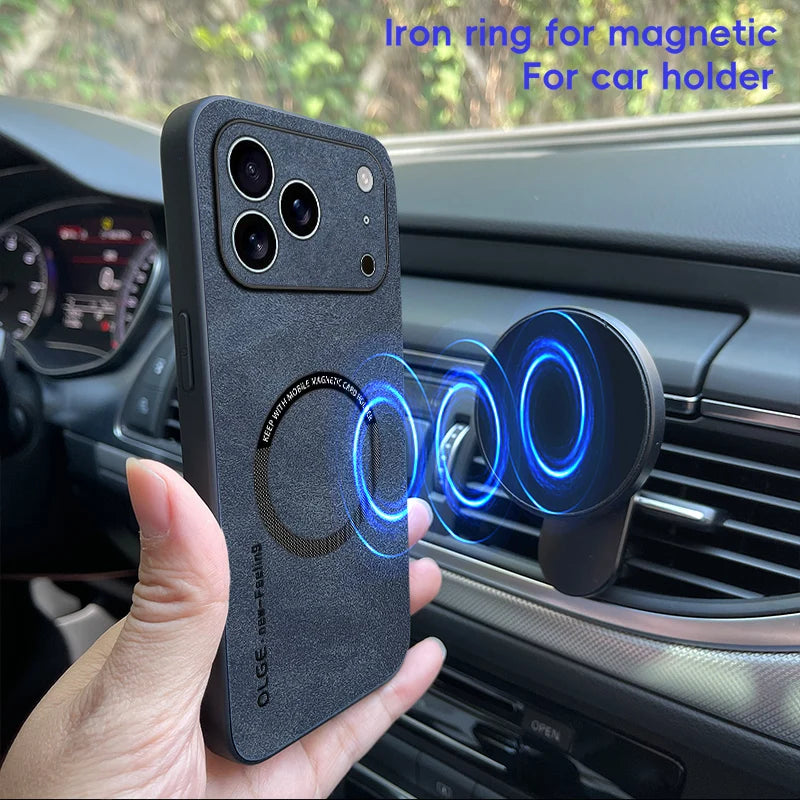 Luxury Leather Magnetic Phone Case For iPhone For Magsafe