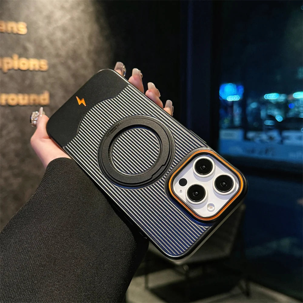 Metallic Color Stripe Magnetic Stand Phone Case For iPhone