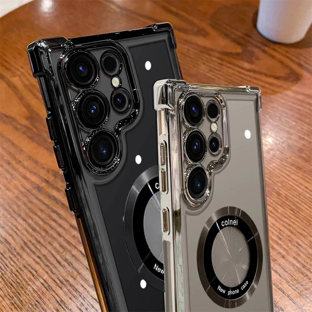 Luxury electroplated magnetic transparent phone case for Samsung