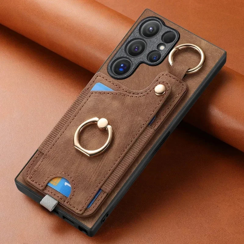 Leather magnetic wallet card insert phone case for Samsung