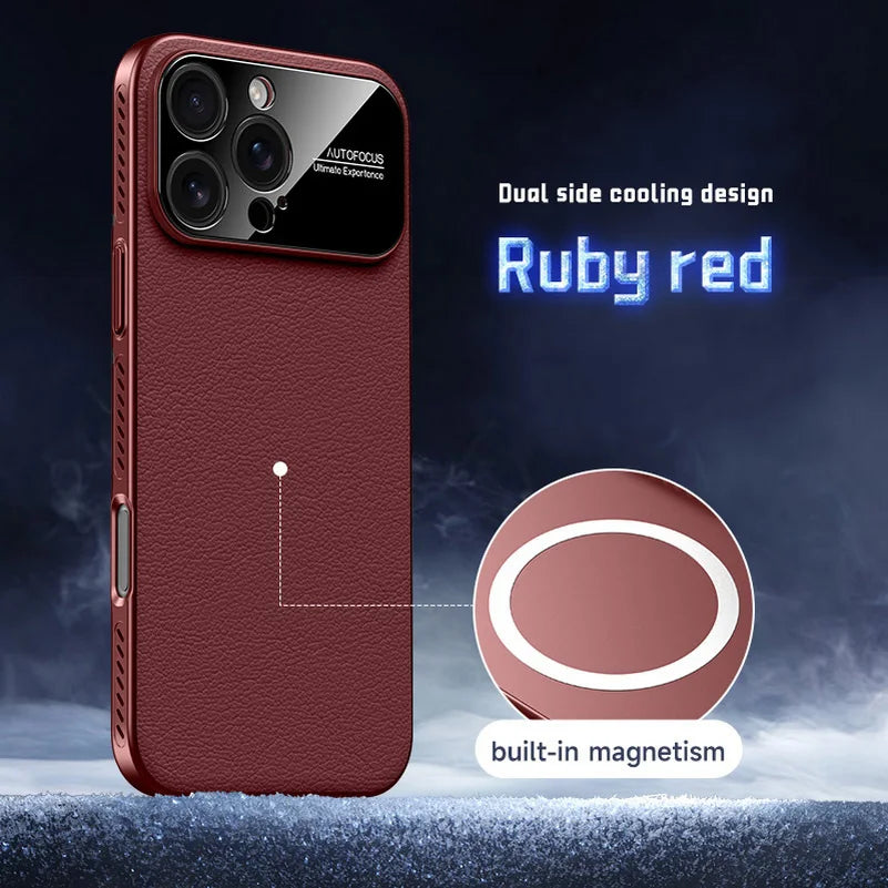 Leather magnetic phone case with side cooling vents suitable for iPhone