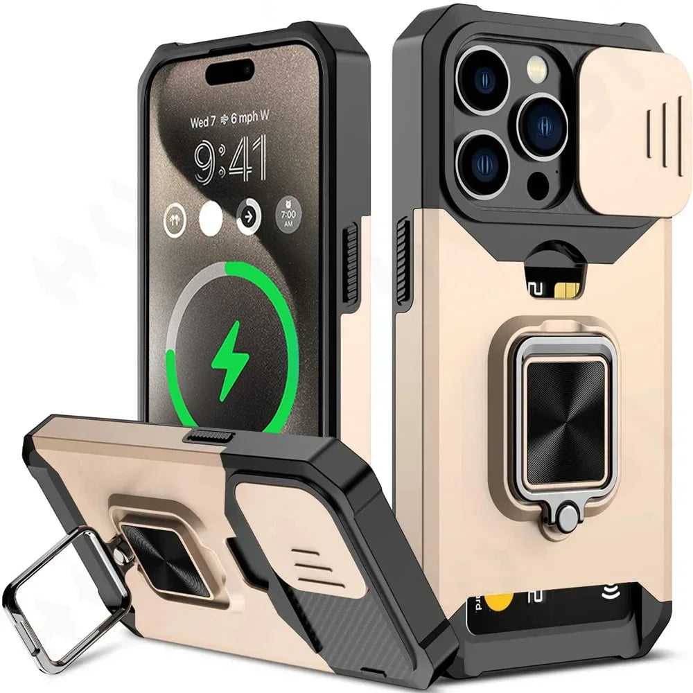 Camera Card Holder Slot Duty Wallet Protective Case For iPhone