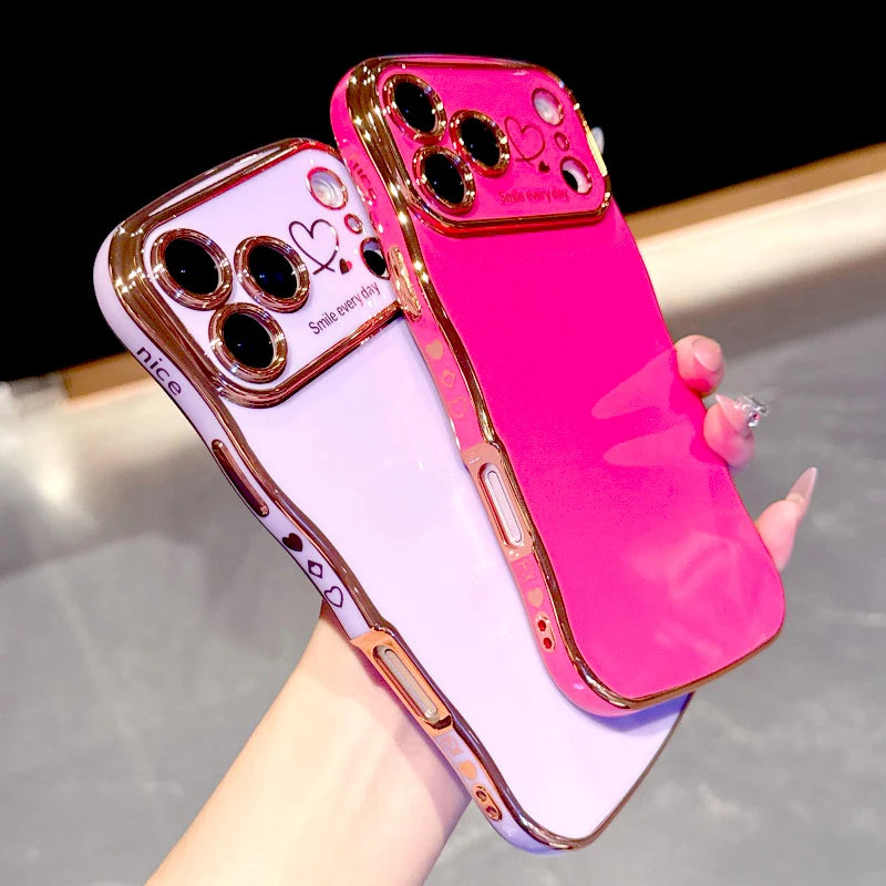 Electroplated Large Window Wave Design Protective Case For iPhone