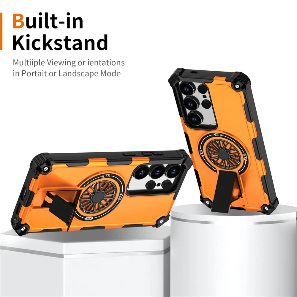 Invisible Fold Stand Magnetic Armor Phone Case For Samsung