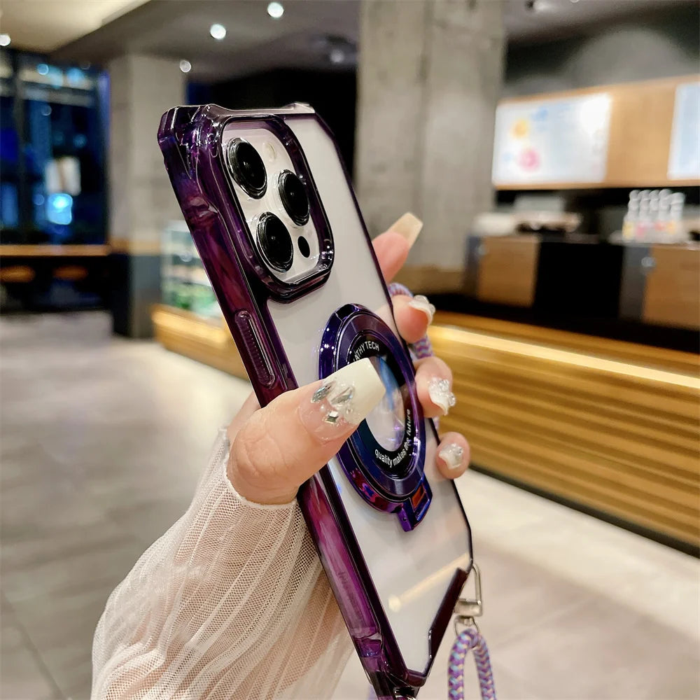 Electroplating bracket magnetic charging lanyard phone case suitable for Samsung