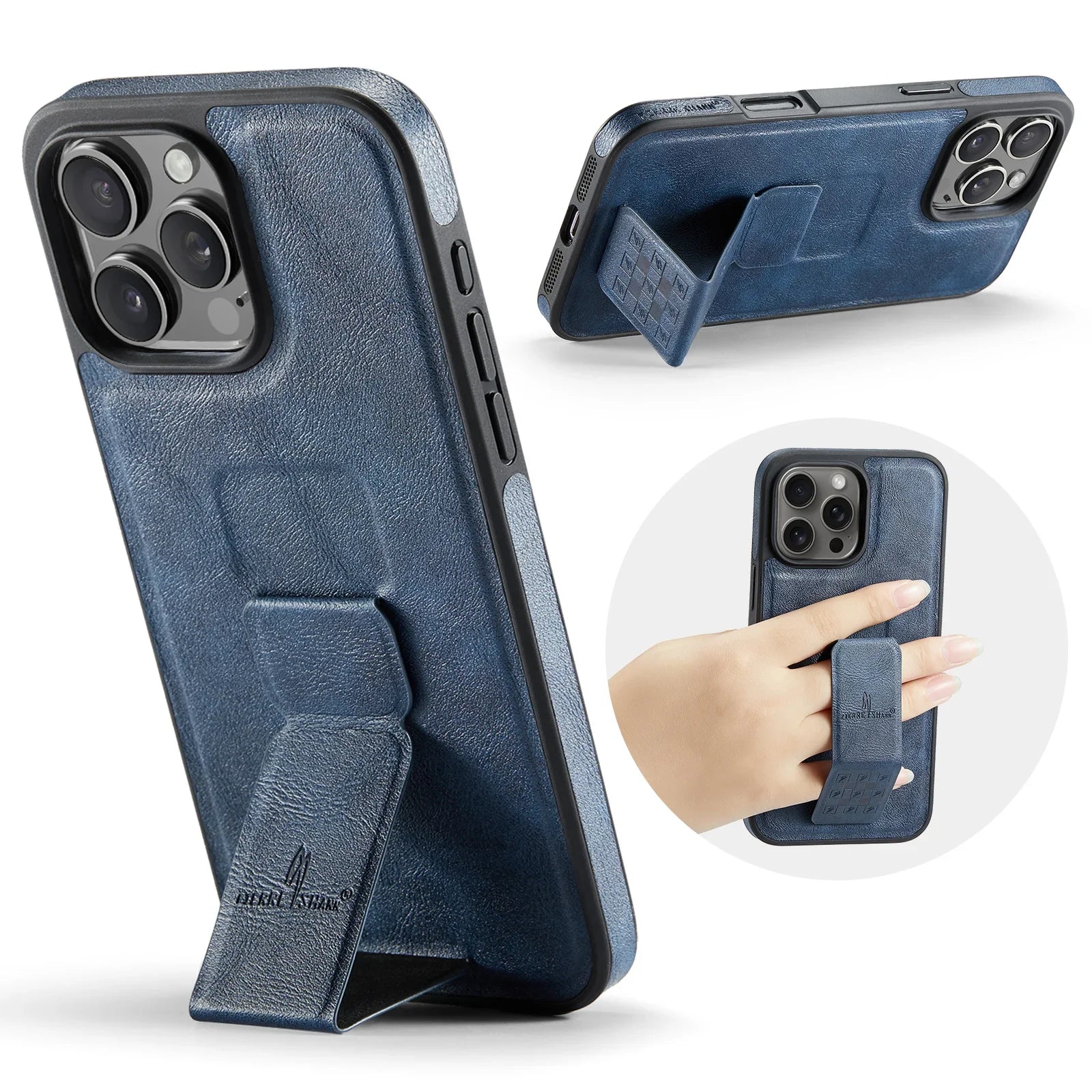 Leather+Soft Frame Cover Phone Case Finger Holder for IPhone