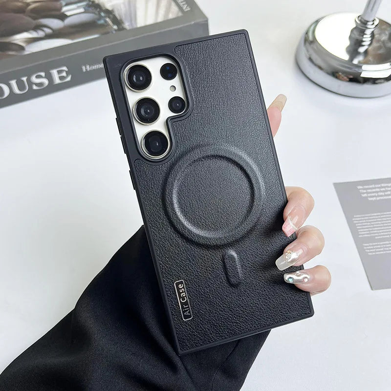 Leather Side Border Colorblock Soft Magsafe Magnetic Case for Samsung