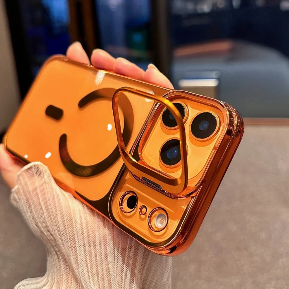 Clear Broderless PC Plating Case for iPhone Hold Lens Bracket