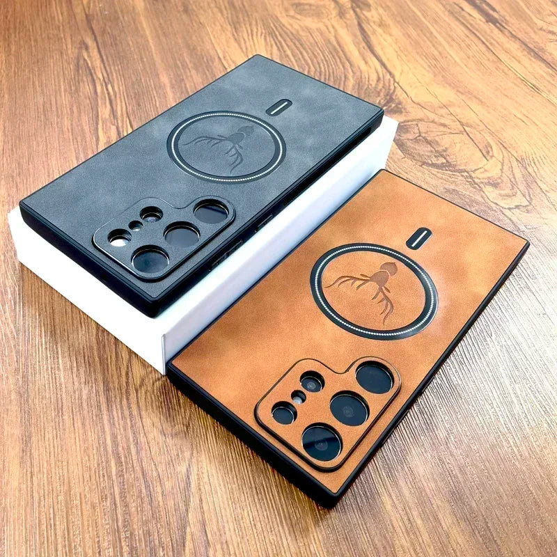 Retro PU phone case with wireless charging suitable for Samsung