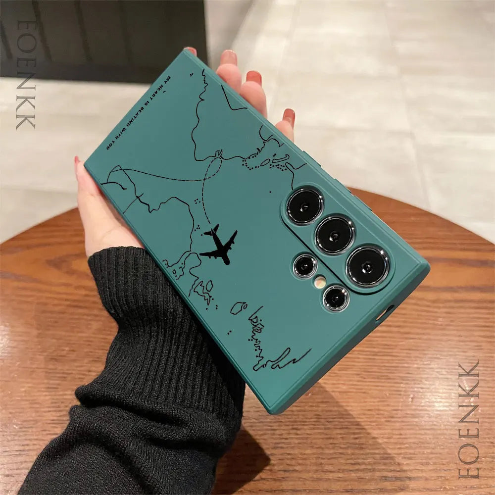 Silicone phone case with airplane route pattern for Samsung