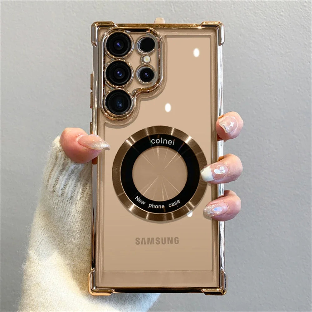 Luxury electroplated magnetic transparent phone case for Samsung