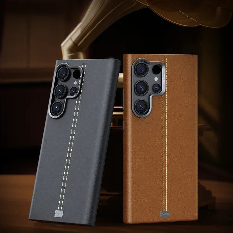 Solid Color Retro Leather Case for Samsung Matte Anti-Fingerprint Cover