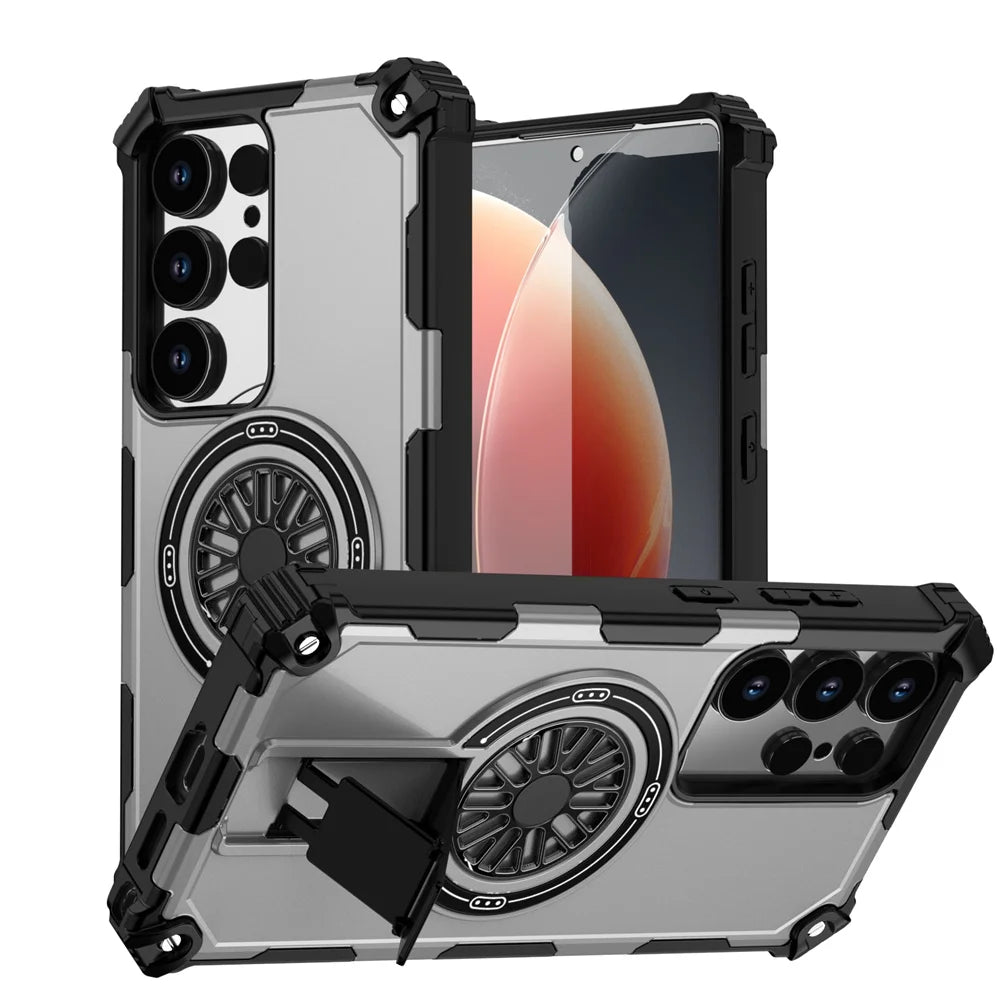Invisible Fold Stand Magnetic Armor Phone Case For Samsung