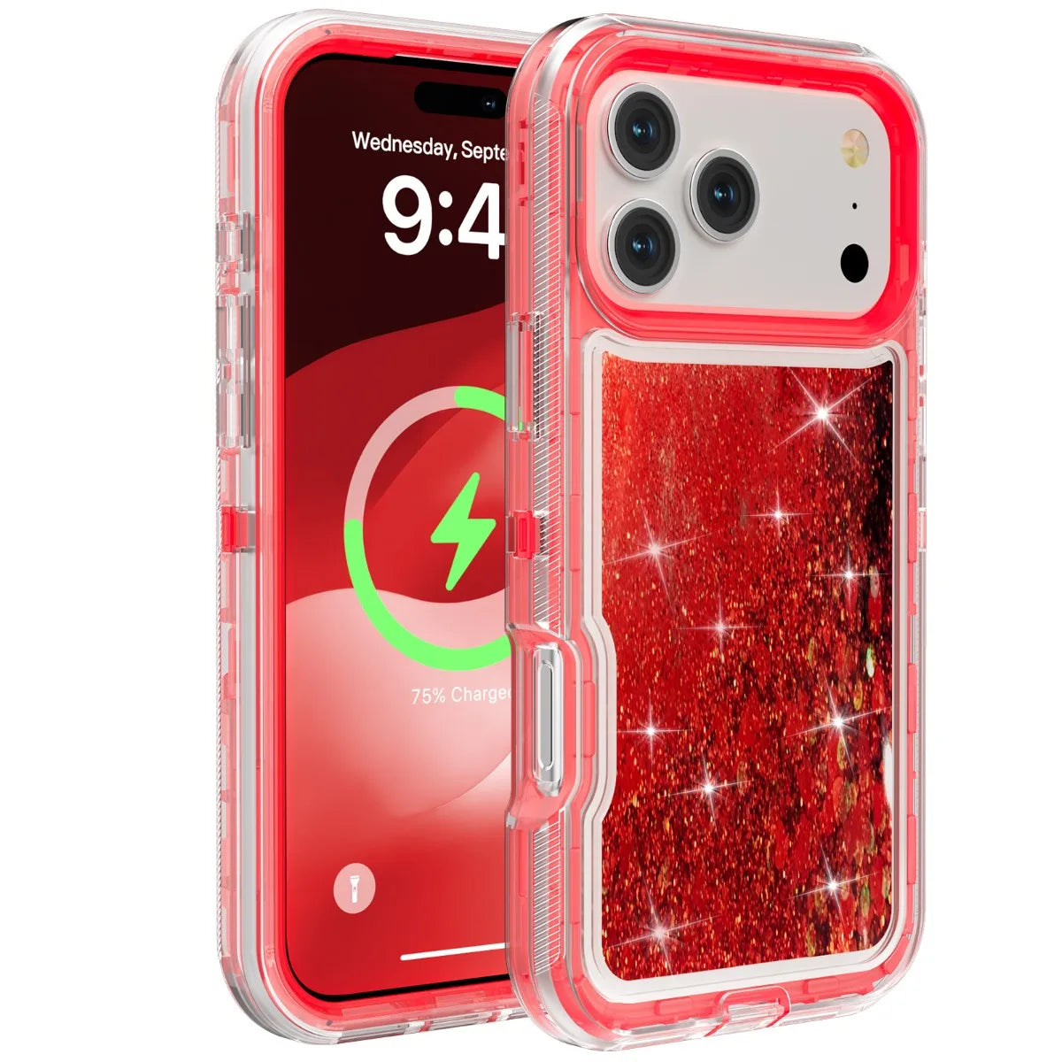 3 IN 1 OTT Heavy Duty Glitter Liquid Quicksand Box Phone Case For iPhone