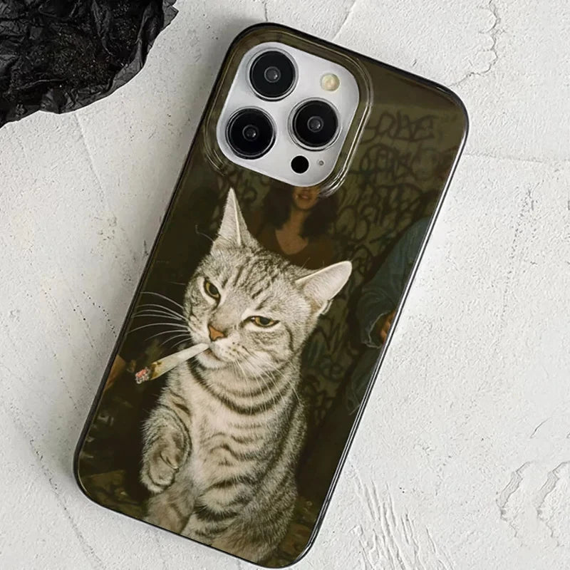 Fashion Kitten Smoking Pattern Phone Case For iPhone