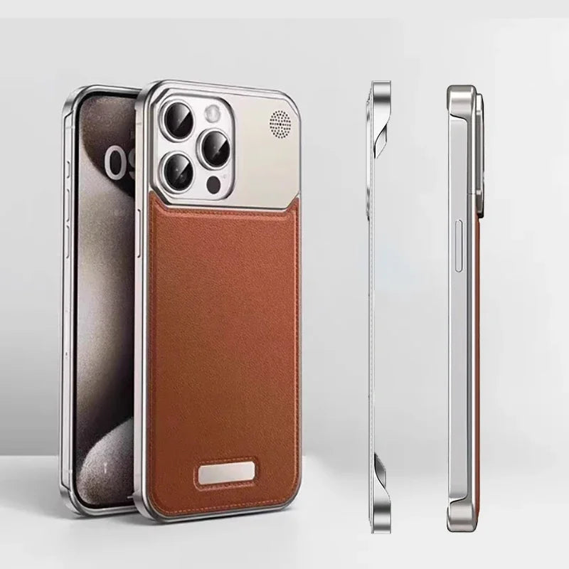 For Magsafe Leather Alloy Frameless Case For iPhone