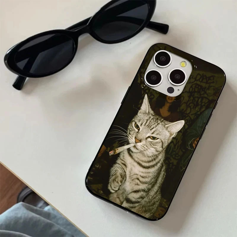 Fashion Kitten Smoking Pattern Phone Case For iPhone