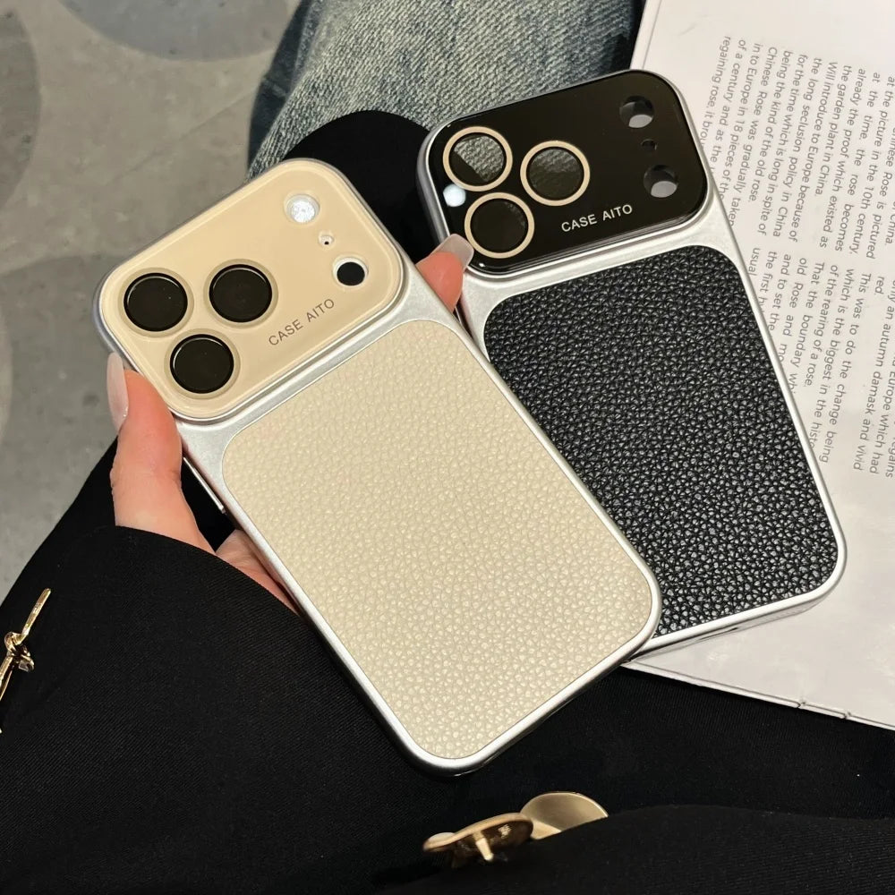 Creative Large Window Color Blocking PU Leather Case for iPhone