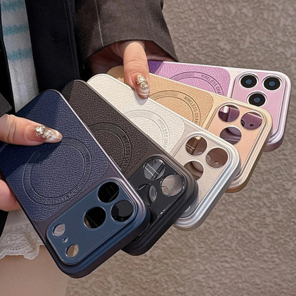 Lychee pattern leather magnetic phone case for iPhone